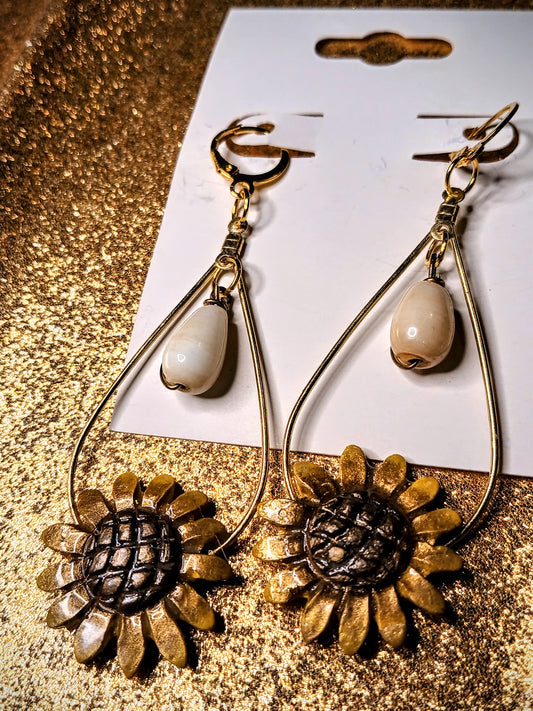 Oval Sunflower Earrings